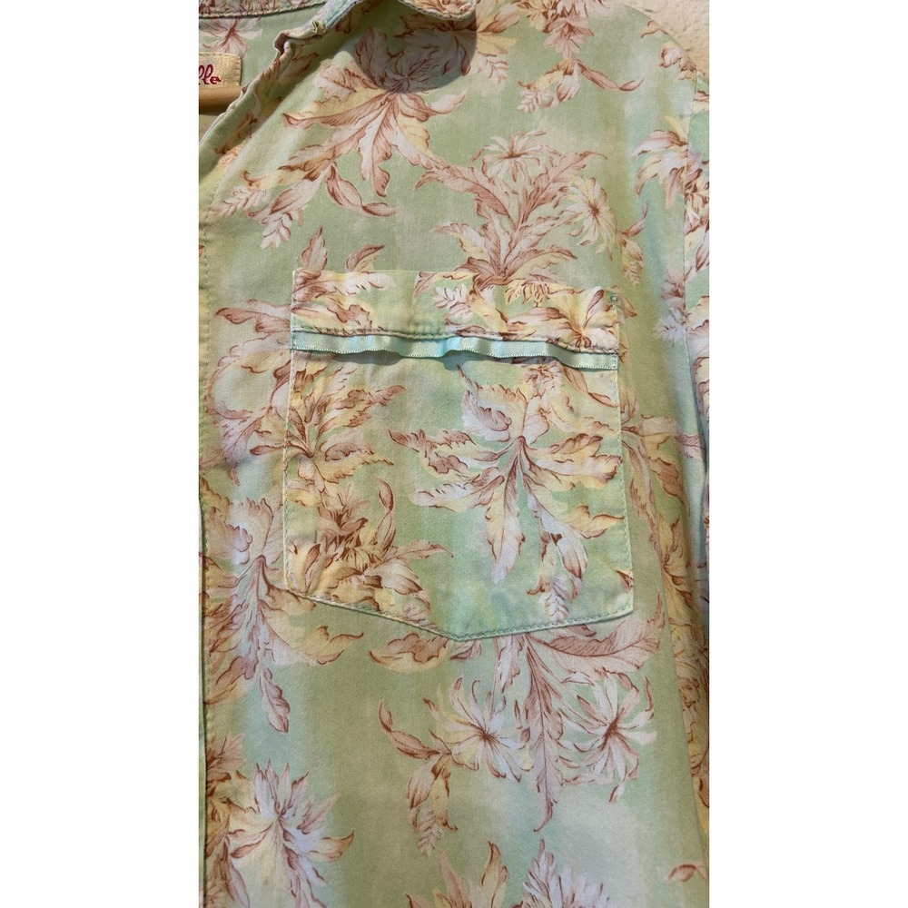 Papinelle Pajama Set Sz M Green Floral Cotton Button Up Crop Cottagecore Garden - Picture 6 of 12